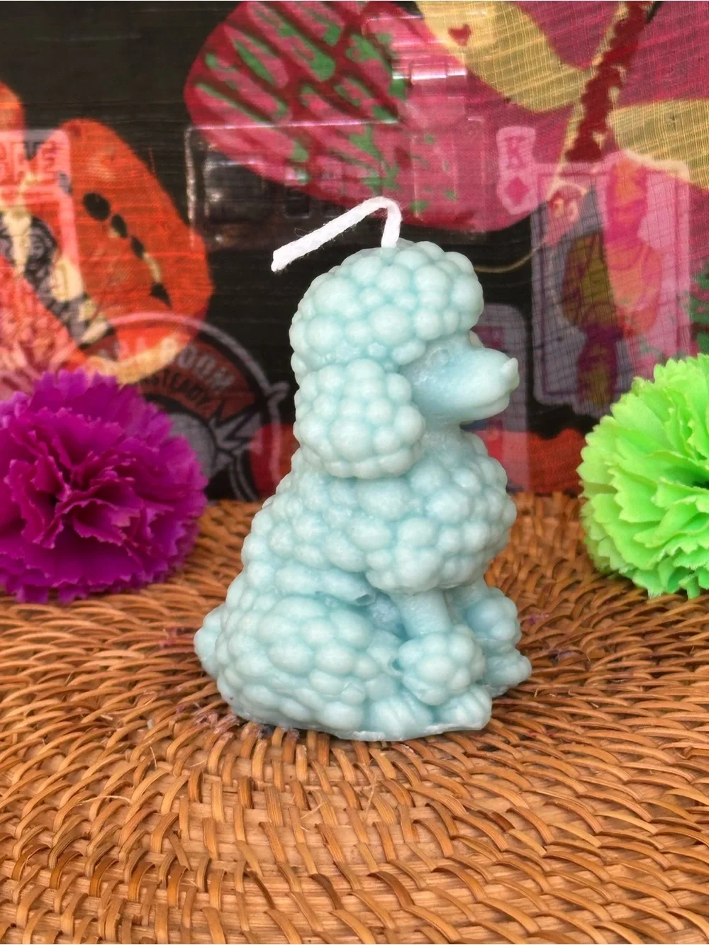 Light Blue Poodle Candle